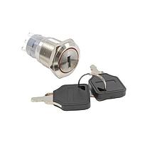 E-Switch PVK4S22A0SS Keylock Switches Anti-vandal, DPDT, On-On, Panel Mount, Front, Silver, IP65