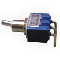 Nidec Components 8G1024-Z Washable Toggle Switch SPDT, ON-OFF-ON, 6.8mm toggle, 7.35mm smooth bushing, right angle PC terminals, 6A @ 125V AC, washable