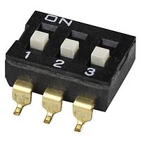 Same Sky (formerly CUI Devices) DS04-254-2-03BK-SMT DIP Switches DIP Switch, SPST, 2.54 pitch, flat actuator, SMT, 3 position, Black