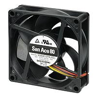 Sanyo Denki 9GA0824H1E61 Axial Axial Fan, 80x80x38mm, 24VDC, Performance, Low Power, Reverse Lock Rotor Sensor