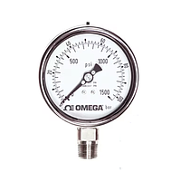 OMEGA PGM-100B-15PSI/1BAR Stainless Steel, Dual Scale, Bar and Psi Pressure Gauge (Gauge; 0~1bar; 1/2"NPT Male; ±1%)