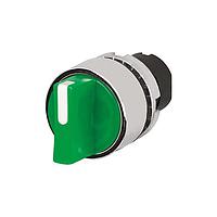EAO 46-2W28.3CM0.001 Knob Actuator, oe 22.3 mm, oe 30 mm, illuminative, Green, short, round, Silver, Metal, Maintained - Maintained, IP65, IK03