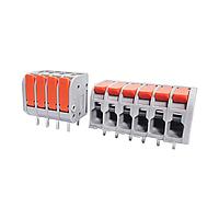 Amphenol Anytek QT03ASB83V0000G Fixed Terminal Blocks 3P,Pitch 5.0, Single Behind Soldering Foot Soldering foot length5.0Vertical pin Type,90D wire insertionBady/Gray+Lever/Orange