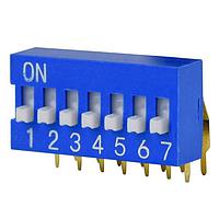 Same Sky (formerly CUI Devices) DS03-254-07BE DIP Switches DIP Switch, SPST, 2.54 pitch, Raised actuator, right angle, 7 position, Blue