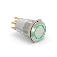 Alcoswitch - TE Connectivity 7-2213764-4 Pushbutton Switches AV19 DPL 0.4VA FIX RING LED GREEN 12V