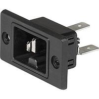 Schurter 3-142-749 Inlets GI21 Connector Inlet, 2.6kW, 400V DC, S1, Black, Screw Panel, Quick Connect Terminal, IP20, Bio-based plastics