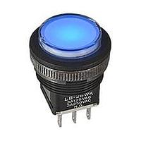 NKK Switches LB02GW01-5F05-JB Incandescent Rnd w/Gry, Wht Diff Grn LED w/5V resist