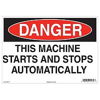 HellermannTyton 597-00097 Labels Danger Sign, 10" x 14", This Machine Starts and Stops Automatically, Vinyl, Red, 25/pkg