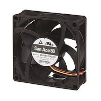 Sanyo Denki 9RA0824M40011 Axial DC Axial Fan, 80x80x25mm, 24VDC, Low Noise, Ribless, Tachometer