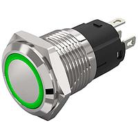 EAO 82-4551.2133 Anti-Vandal 82-4551.2133.Illuminated pushbutton.maintained.16 mm.aluminium natural.flush/flat.ring.green.12 V.soldering terminal