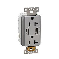 Square D SQR55241GY USB Type A USB A/A 4.8A CHARGR TR DUPLX 20A RECP GY