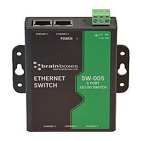 Brainboxes SW-005 Unmanaged Ethernet Switches Light Industrial 5 Port 10/100 Ethernet Switch