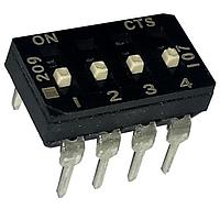 CTS Electronic Components 209-4MSFD DIP Switches THROUGH HOLE, GOLD DIP SWITCH, 4-POLE, MEDIUM ACTUATOR, BOTTOM SEAL, OFF, STRAIGHT TERMINAL FORM, TUBE PACK