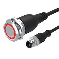 EAO 82-665A.1114 Anti-Vandal Illuminated pushbutton.momentary.22mm.stainless steel SUS 316L.flush/flat.ring illumination Tritan.red 24VDC.Ag.Cable 200mm with M12 Connector