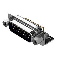 Amphenol Positronic HDC15M5R60TS-15 D-Sub Connectors - Standard Density D-Sub, MIL Quality, Size 2 Stainless Steel Shell, 15 pin Std Density, 1.27u gold over nickel Male Contacts, Right Angle PCB mount