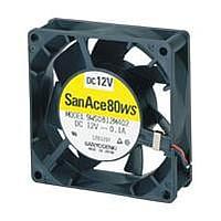 Sanyo Denki 9WS0812H4021 Axial DC Axial Fan, 80x80x25mm, 12VDC, Splash Proof, Ribless, IP54 Rated