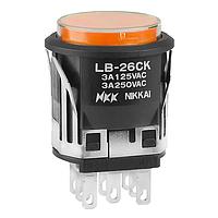 NKK Switches LB26CKW01-5D-JD Pushbutton Switches DPDT ON-ON RND AMB