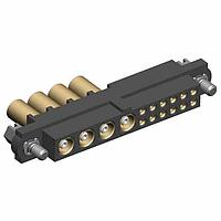 Harwin M80-4C11205F1-04-307-00-000 Power to the Board Datamate 2-Row Mix-Tek Female Crimp Connector, Hexagonal slotted jackscrews, 12 x Small Bore (24-28 AWG) signal contacts, 4 x 2.7mm Crimp Coax