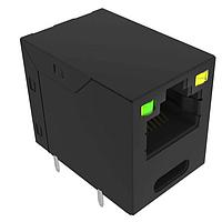 Amphenol Commercial Products RJE441881401 Connectors 8P8C, High Speed Vertical, Through Hole Mount, CAT5E, Shield with EMI Tabs, No LEDs