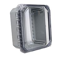 Bud Industries DPH-28721-C PC Enclosure Clear Gray Hinged Cover IP68 NEMA 6P PC Enclosure with Adjustable panel height (5.04 X 5.04 X 4.83 In)