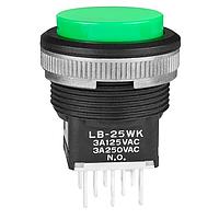 NKK Switches LB25WKW01-FJ Pushbutton Switches DPDT ON-(ON) GRN Ag PNL SEAL BLK HOUSING