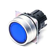 Omron Automation and Safety A22NZ-MNM-TAA Round, Flat Blu Brshd Mtl Bezel, Flat Ilum