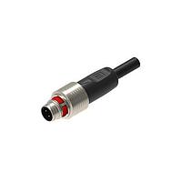 Lumberg Automation RP12M-MSSV4D-0508-0300 Sensor Cables / Actuator Cables M12 pigtail, Push Pull, Rolling Stock, EN45545, PUR black cable, shielded, male, straight, D-coded, 4-Pin, 4x0.34mm, PoE