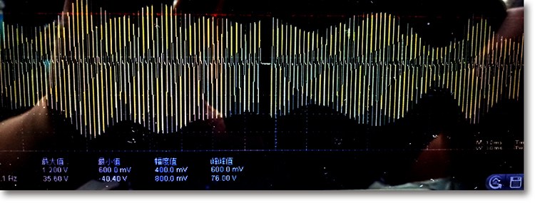 Later crankshaft sensor waveform captured at 10 ms per division and 10 volts per division