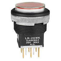 NKK Switches LB26WKG01-5C05-JC Pushbutton Switches ON-ON BLK PNL SL 5V RED LED CLR/RED CAP