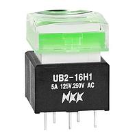 NKK Switches UB216SKW035F-1JF Pushbutton Switches ON-ON GRN LED 6A SCLPT CLR/GRN CAP PC