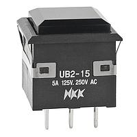 NKK Switches UB215KKW01N-5A Pushbutton Switches ON(ON) SNPIN 6A BEVELED BLACK CAP