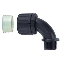 HellermannTyton 166-90907 Conduit Fittings & Accessories HelaGuard Non-Metallic IP68 Fitting, 90-Elbow, M25 Thread, 0.75" Dia, PA66, Black, 10/pkg