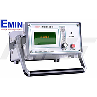 Technician servicing an SF6 gas analyzer used for electrical testing and maintenance