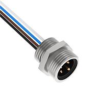 Banner Engineering MBC-4 Standard Circular Connector Mini-style QD Receptacle; 4-pin Male Pin-out Straight Connector; Wire Length: 300 mm (12 in); Chrome-Plated Brass Housing