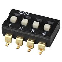 Same Sky (formerly CUI Devices) DS04-254-1-04BK-SMT DIP Switches DIP Switch, SPST, 2.54 pitch, Raised actuator, SMT, 4 position, Blackl