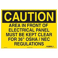HellermannTyton 597-00122 Labels Caution Sign, 10" x 14", Area in Front of Electrical Panel Must Be Kept Clear, Vinyl, Yellow, 25/pkg