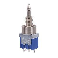 Nidec Components 8P1011-Z Sealed SPDT, ON-ON, pushbutton, 1/4"-40 splashproof threaded D Flat bushing, solder lug terminals, 6A @ 125V AC