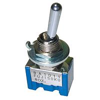 Nidec Components 8A3011-Z High-Reliability Miniature Toggle Switch 3PDT, ON-ON, 10.5mm toggle, 1/4"-40 threaded bushing, solder lug terminals, 6A @ 125V AC