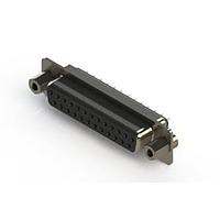EDAC 628-025-320-543 Standard Card Edge Connectors 628 Series vertical D-Sub plug connector with 25 socket type contacts that have 15 " gold plating. The contacts have .105" (2.67mm) to .160" (4.06mm) long P.C.B tails and the insulator is high temp' rated.The body is low profile metal and the flange
