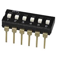 Same Sky (formerly CUI Devices) DS04-254-1S-06BK DIP Switches DIP Switch, SPST, 2.54 pitch, Raised actuator, short pin, 6 position, Black